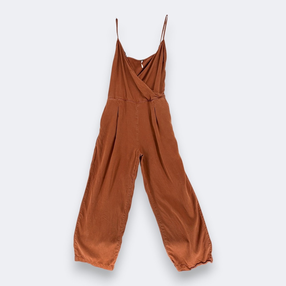 Free People Womens Jade Wide Leg Jumpsuit Size 6 Rust Terracotta Boho